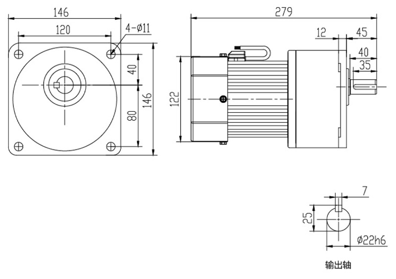SV22-400W（B法兰）微型永磁减速电机图纸